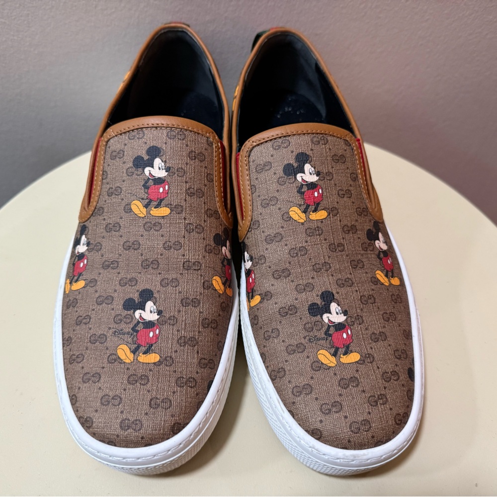 Gucci Brown Mickey Mouse Slip-On Sneakers